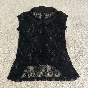 Bardot Black Lace Collared Top